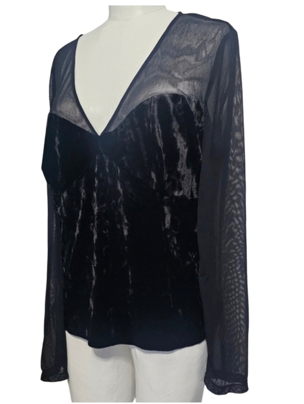 Eva Mendes New York & Company Velvet Mesh Long Sleeve Black Whimsigoth Blouse XL